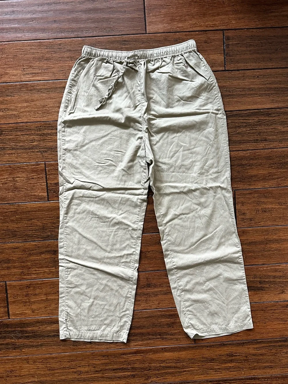 Vintage Polo Ralph Lauren M Khaki Cotton Drawstring Pants Lounge Flesh Pony